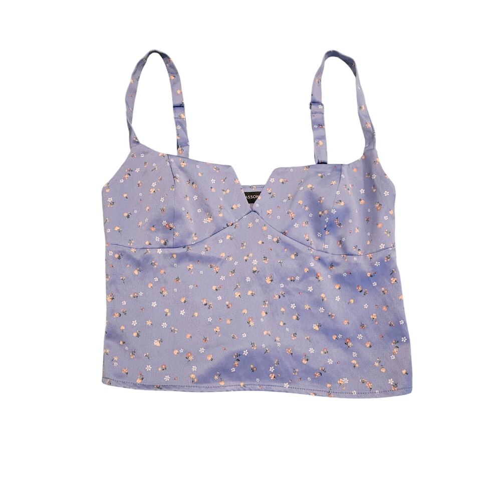 Glassons Floral Bustier Crop Top  AU Size 10 Blue Print Corset Adjustable Straps